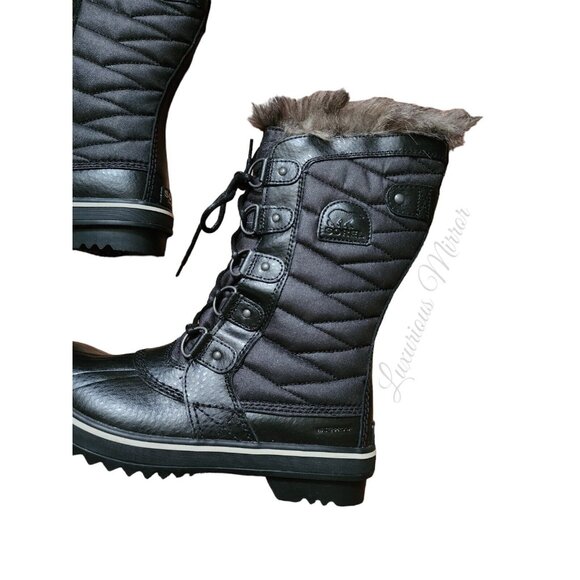 Sorel Tofino II Faux Fur Waterproof Lace Up Lined Boots Sz 8 Black Stone Women - Picture 4 of 9